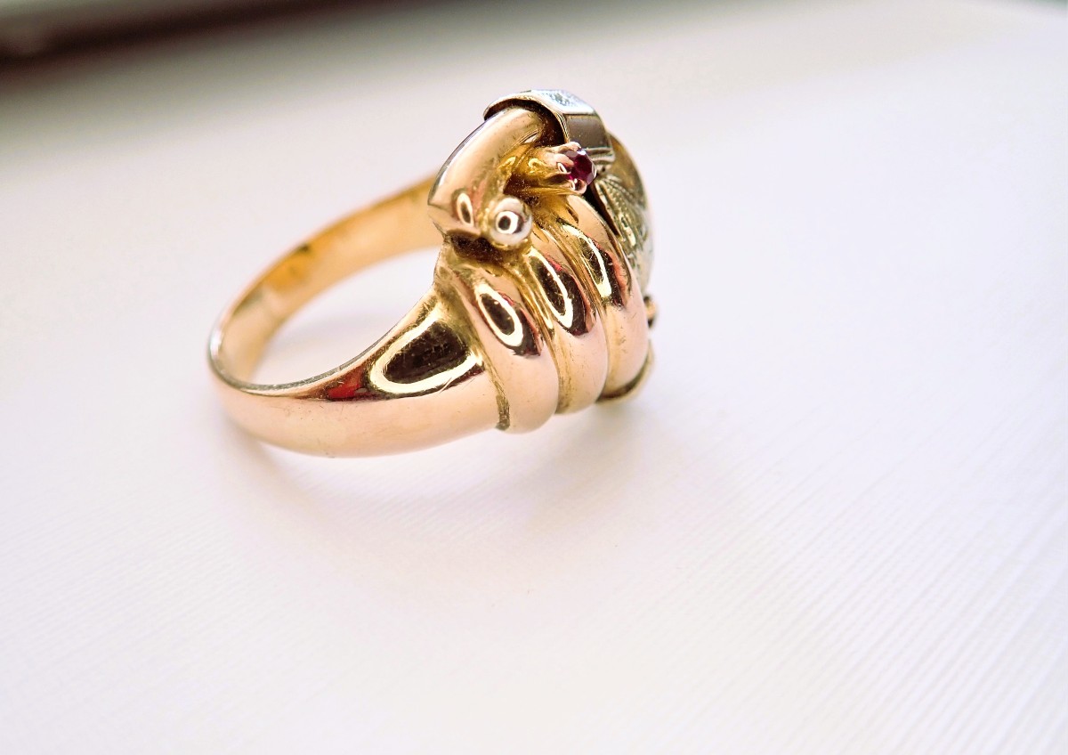 Art Deco Ring In 18-carat Rose Gold And White Gold-photo-2
