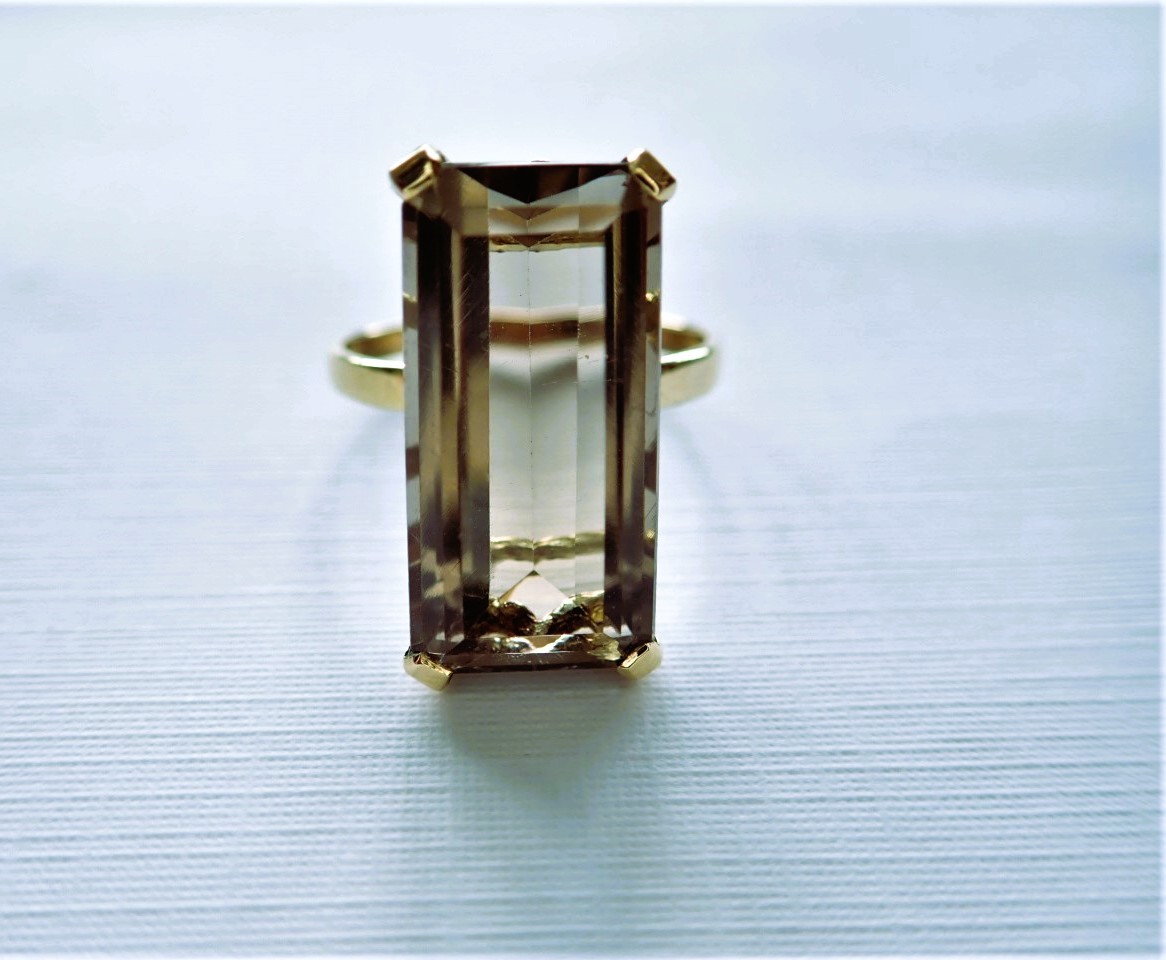 18 Carat Gold Smoky Quartz Ring From The 60s-photo-3