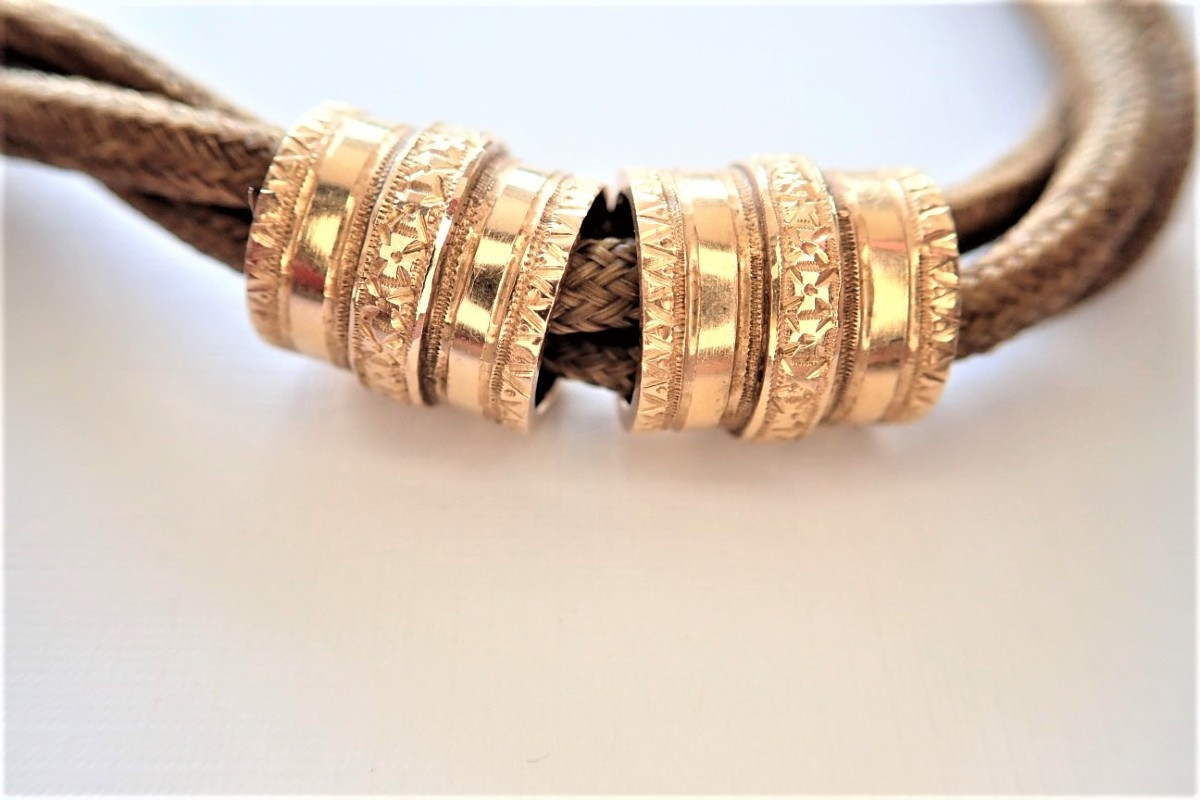 Collier en cheveux tressés fermoir en  or 18 carats époque  Napoleon III-photo-3