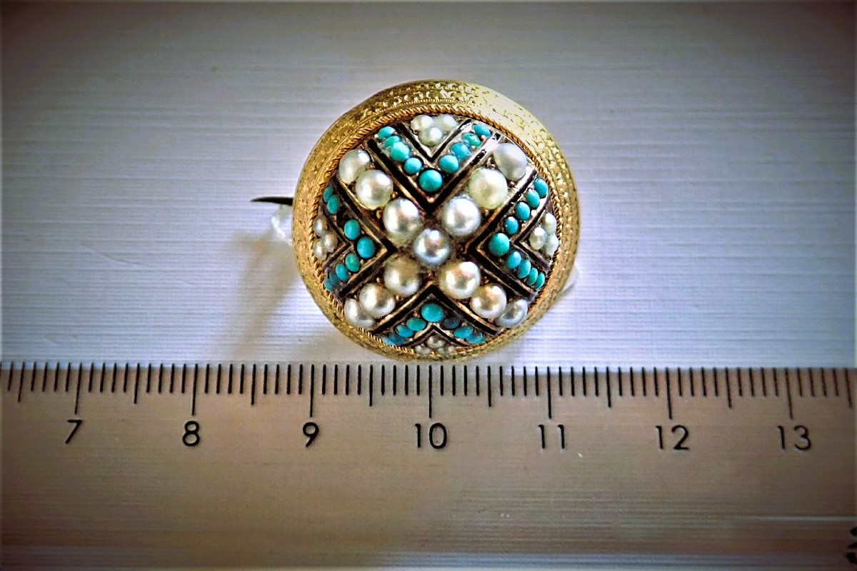 broche or perles et turquoises-photo-3