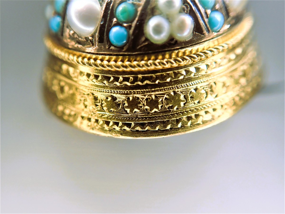 broche or perles et turquoises-photo-4