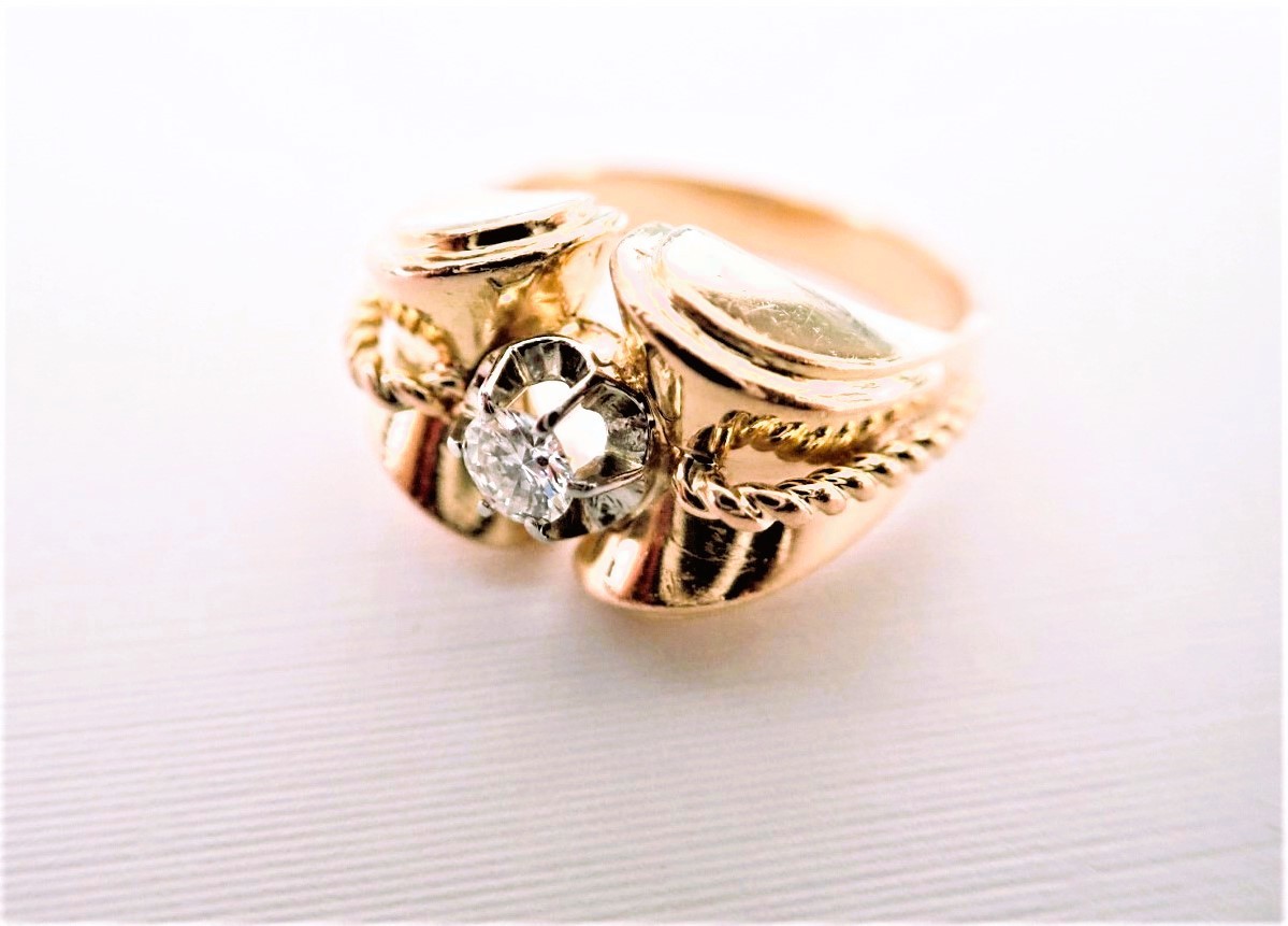 Bague Tank or rose 18 carats sertie d'un diamant-photo-2