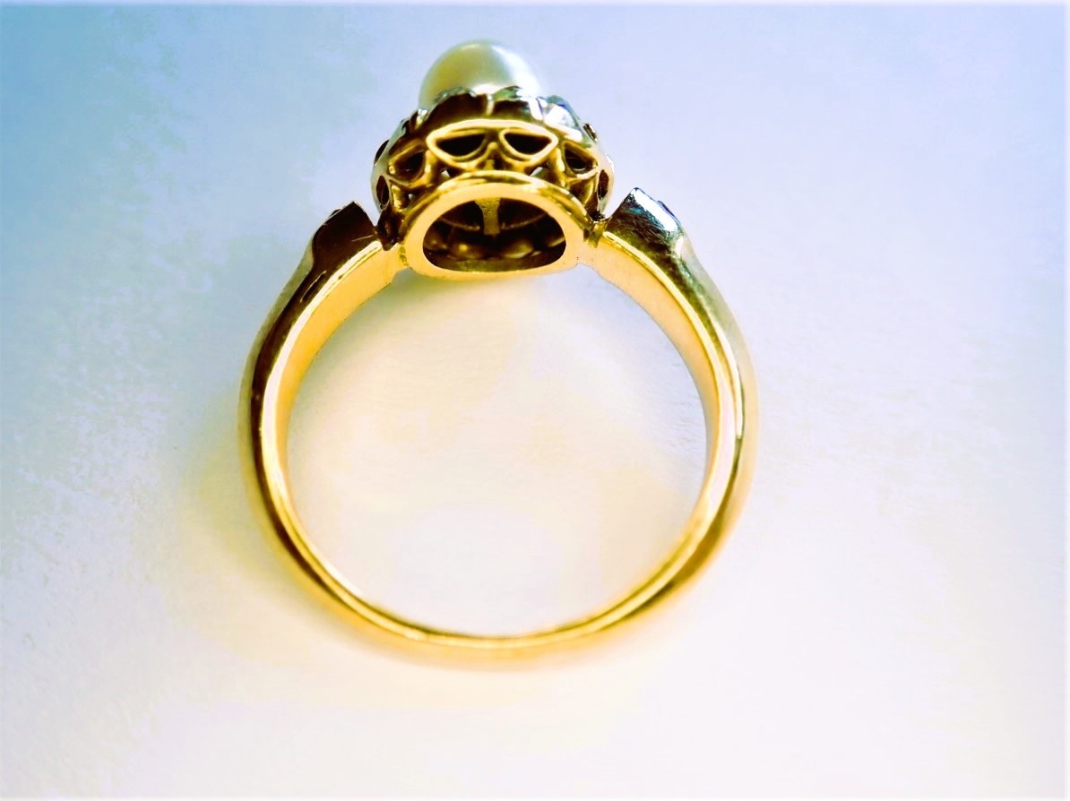 Bague  perle et diamants taille "rose"  fin 19ème  or 18 carats-photo-4