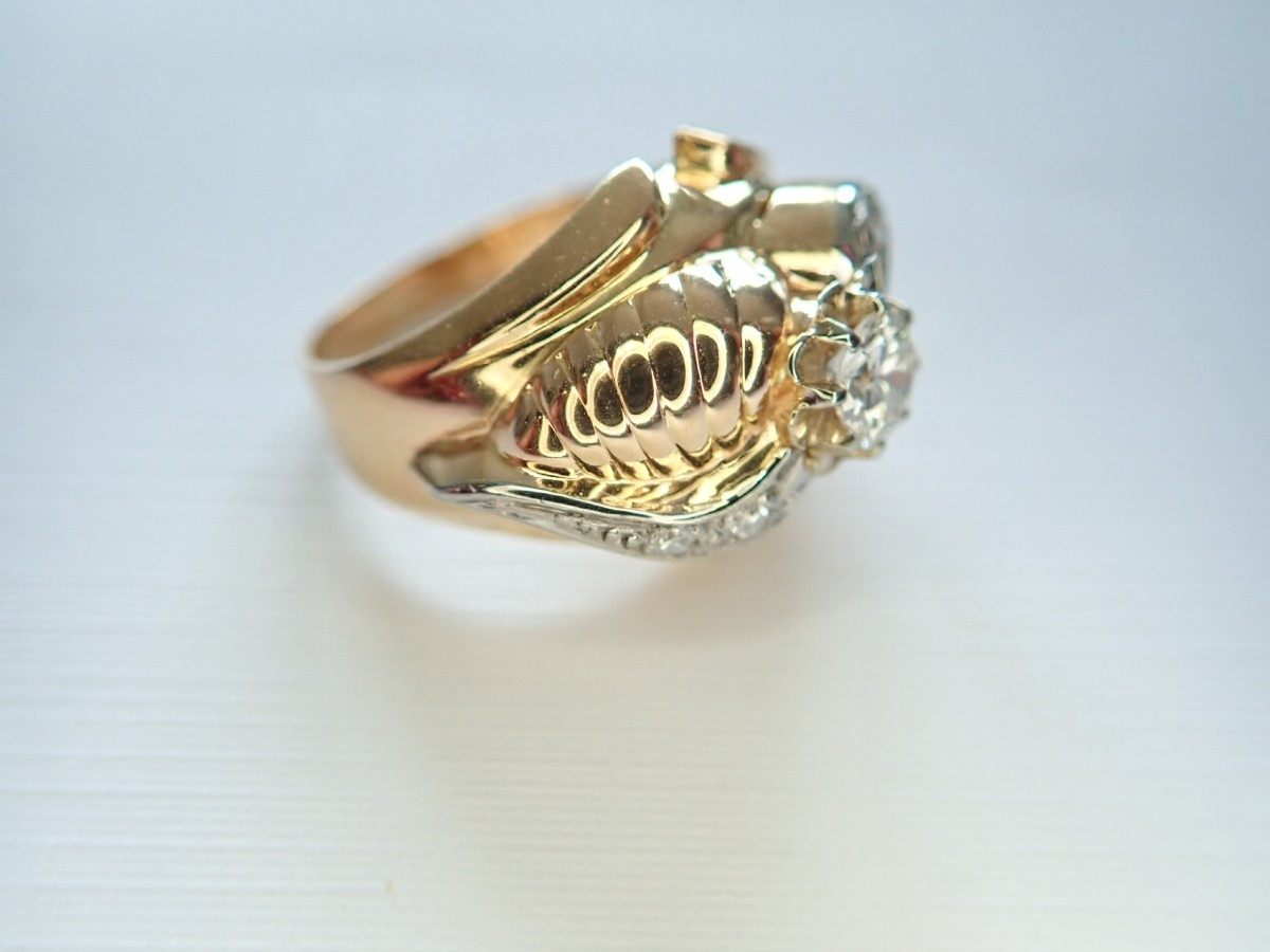 18k Rose Gold Art Deco Ring Set With Diamonds-photo-3