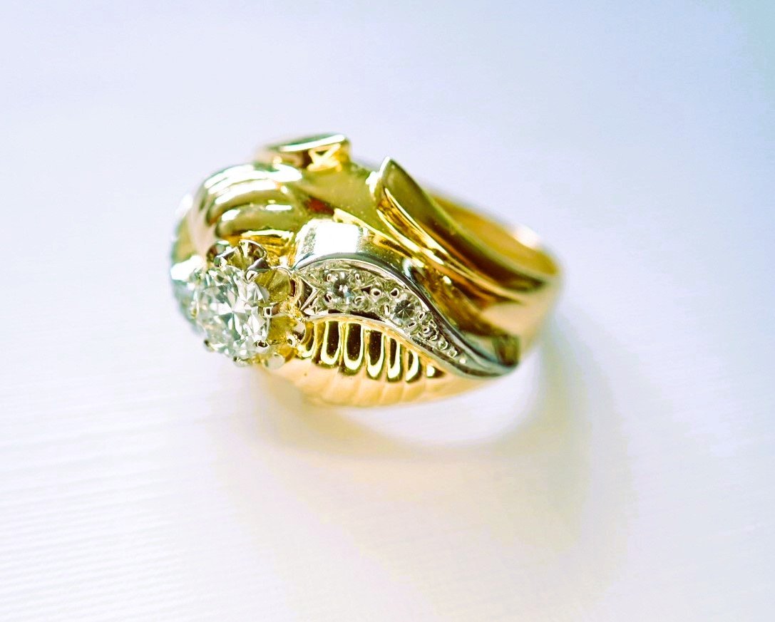 Bague or rose Art Déco 18 carats sertie de diamants-photo-2