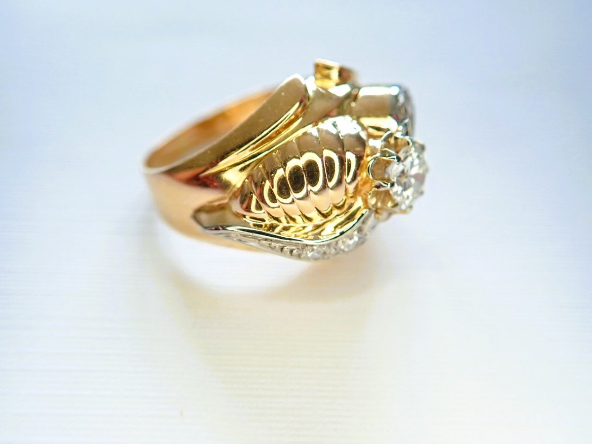 Bague or rose Art Déco 18 carats sertie de diamants-photo-3