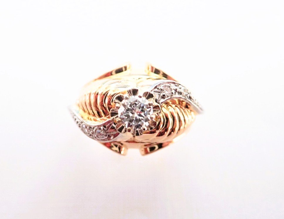 Bague or rose Art Déco 18 carats sertie de diamants-photo-2