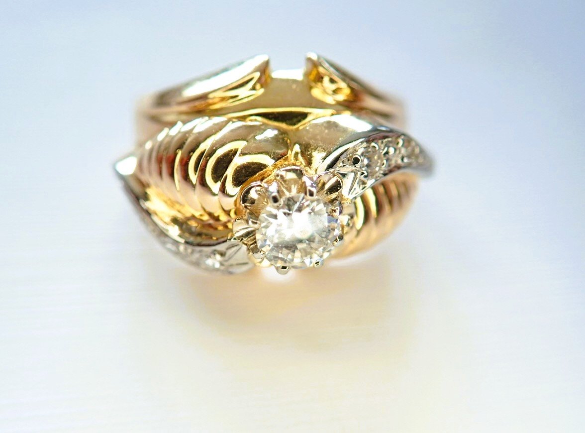 Bague or rose Art Déco 18 carats sertie de diamants