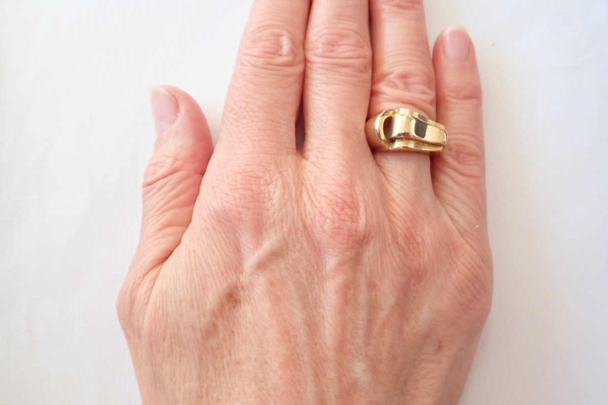 18k Rose Gold Asymmetrical Tank Ring-photo-4