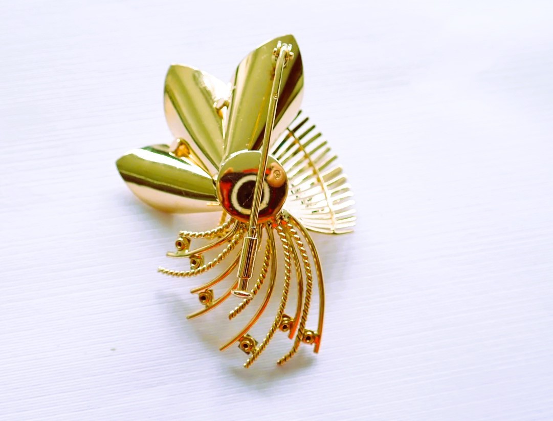 Art Deco Brooch Loral Pattern 18 Carat Gold-photo-2