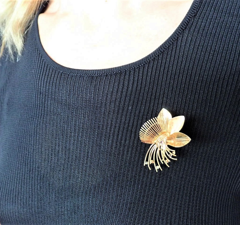 Art Deco Brooch Loral Pattern 18 Carat Gold-photo-3