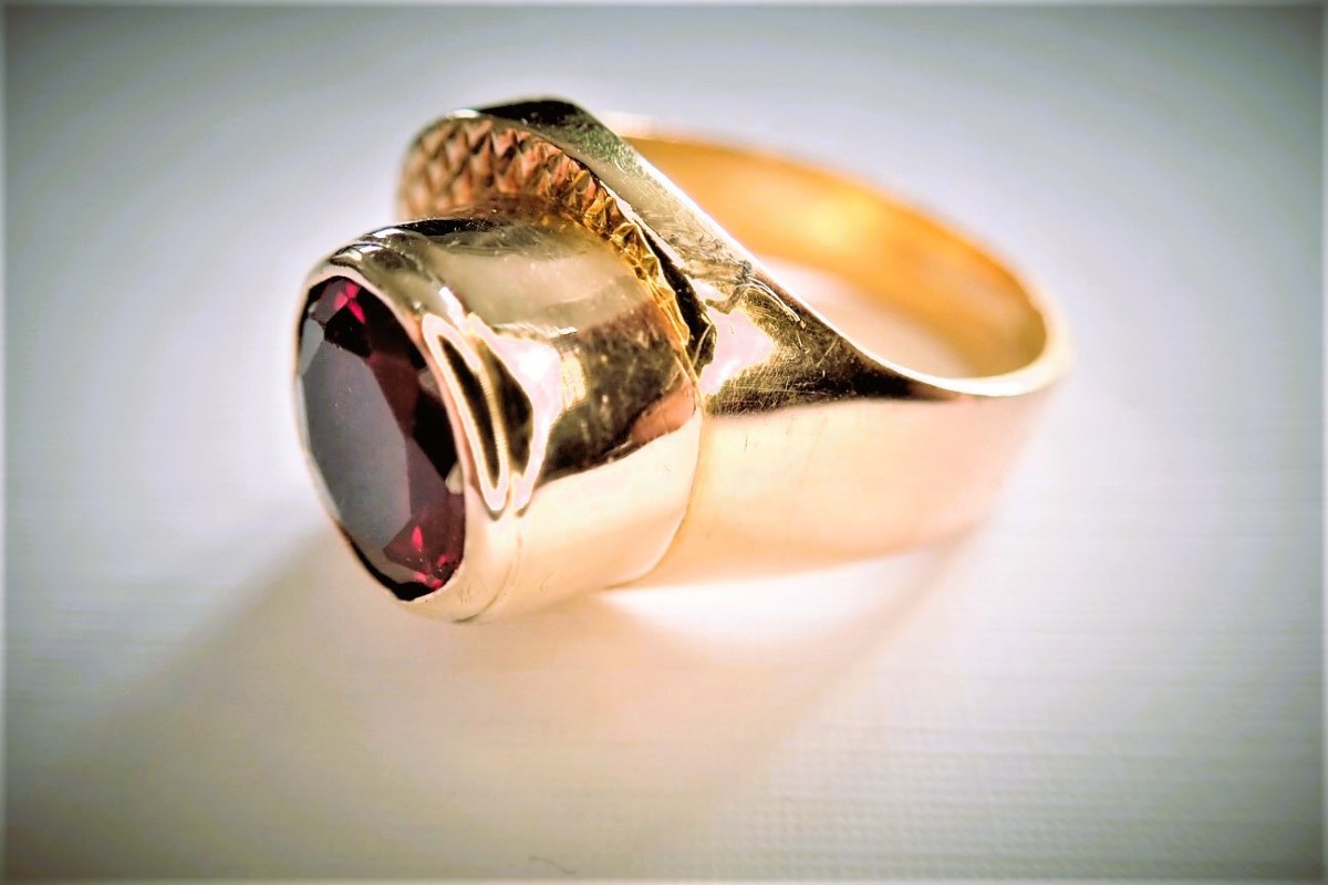 Art Deco Asymmetrical Red Stone Ring-photo-2