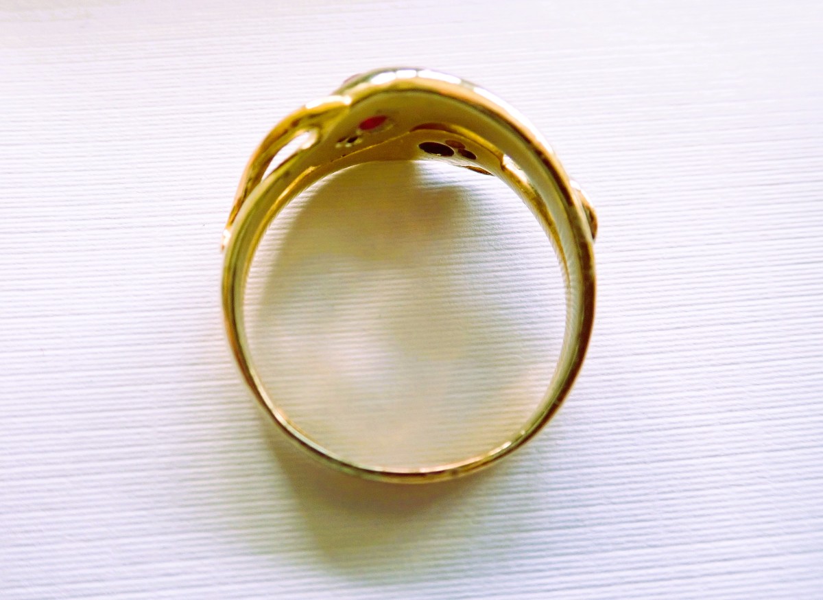 Bague art déco têtes de serpent or blanc et or jaune 18 carats et diamants-photo-2