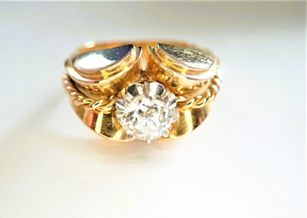 Art  bague Tank or 18 carats sertie d'un diamant-photo-2