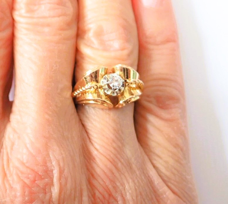 Art  bague Tank or 18 carats sertie d'un diamant-photo-3