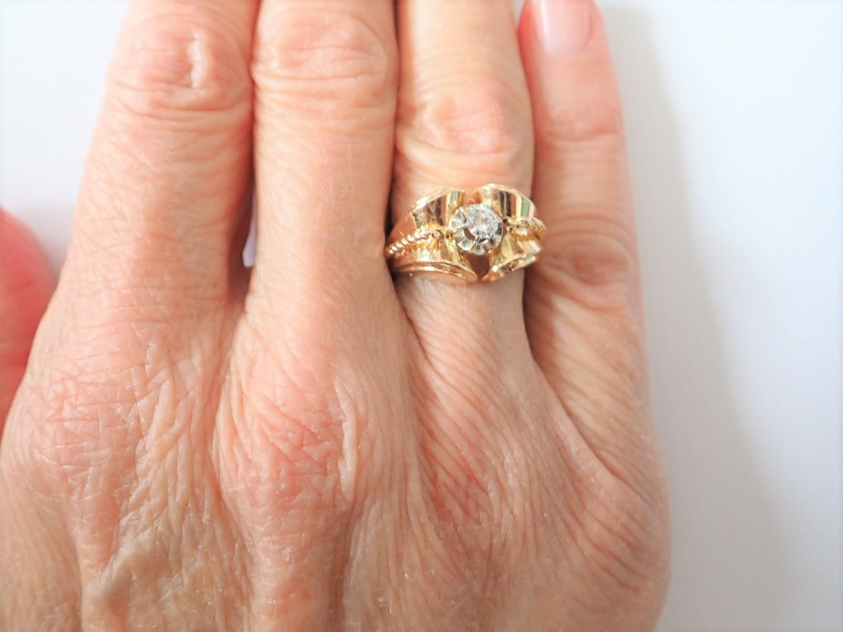 Art  bague Tank or 18 carats sertie d'un diamant-photo-4