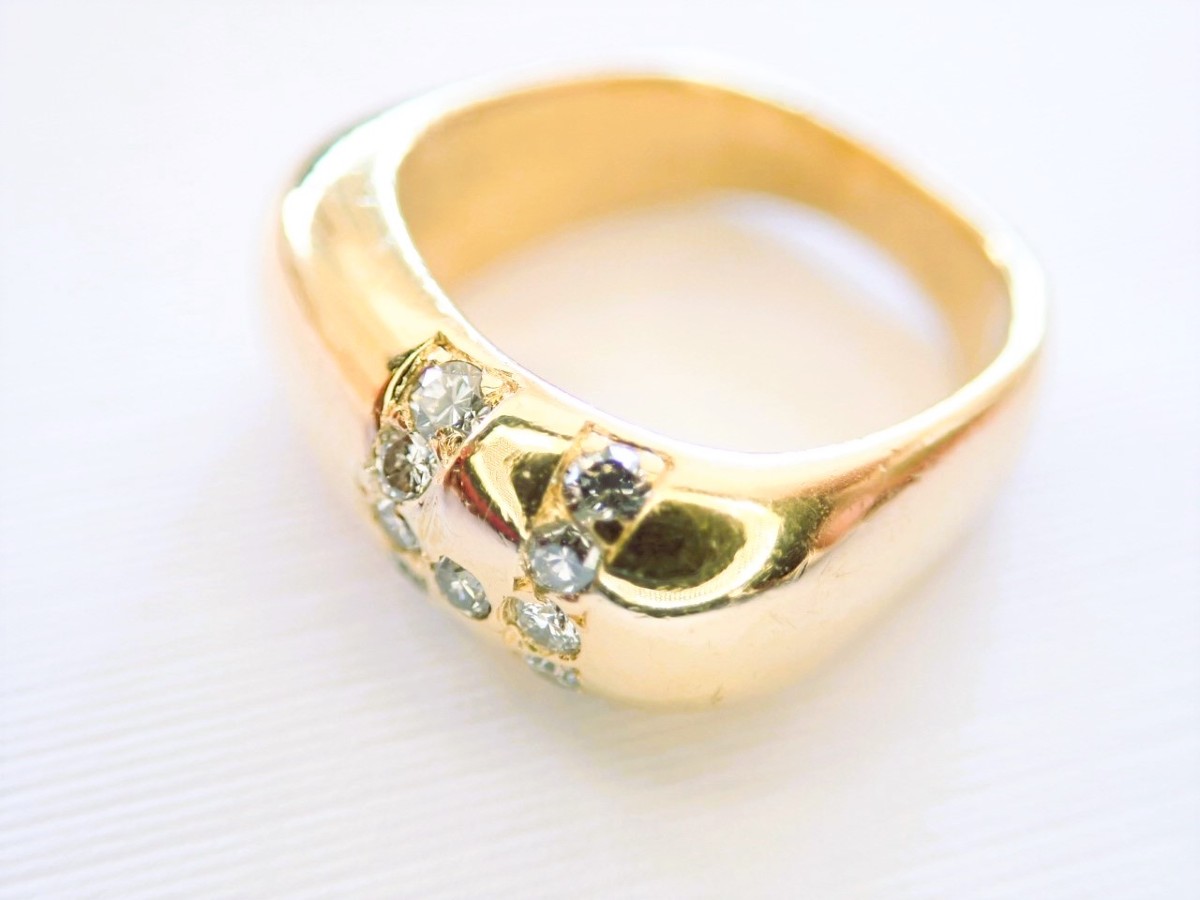 Bague jonc massive or 18 carats sertie de diamants-photo-2