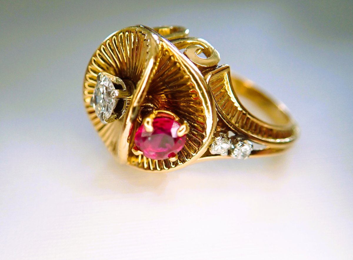 Art Deco Ring With Diamonds And Rubies
