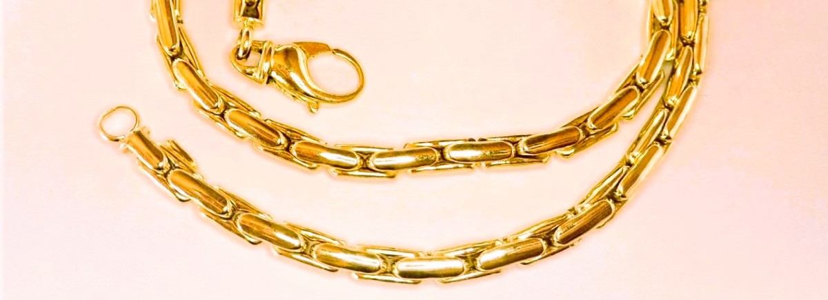 Collier or 18 carats maille haricot -photo-2