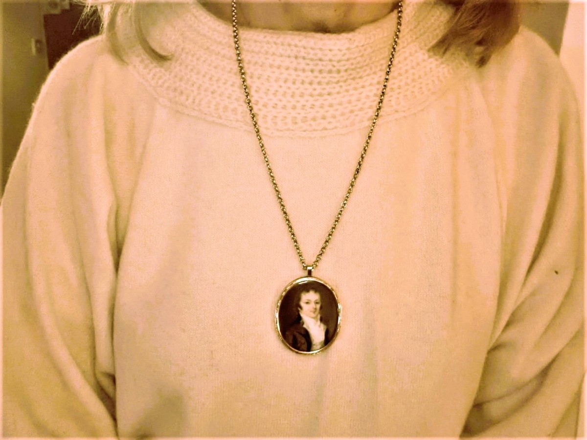 Pendentif avec miniature cheveux tressés au revers époque  Napoléon III or 18 carats-photo-3