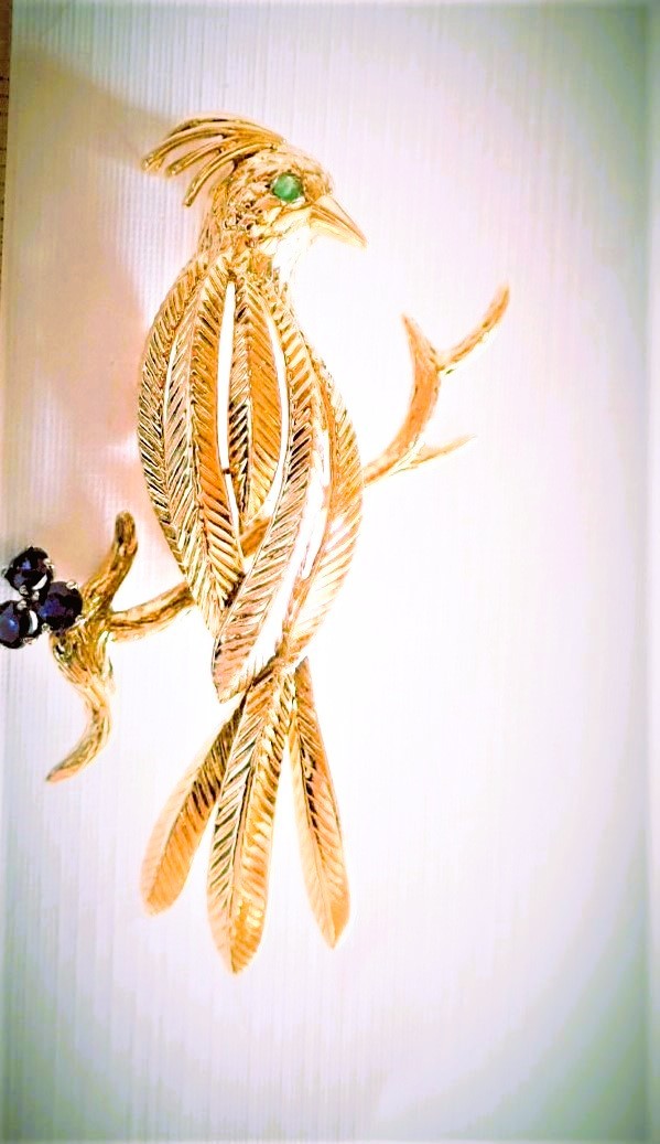 Bird Brooch Set With Sapphires And Emeralds In 18-carat Gold