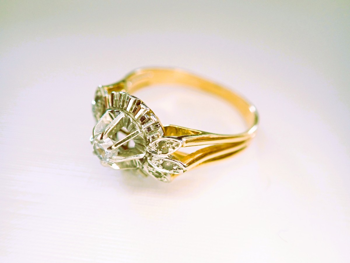Art Deco bague or blanc et or jaune 18 carats-photo-3