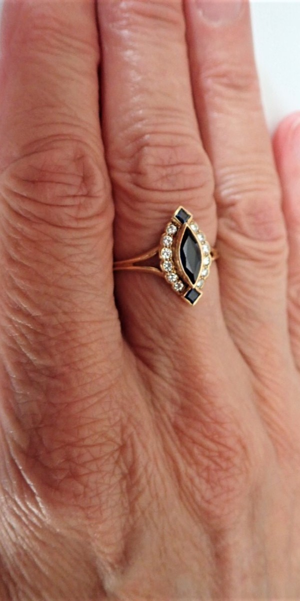 Bague marquise or 18 carats  sertie de diamants et saphirs-photo-4
