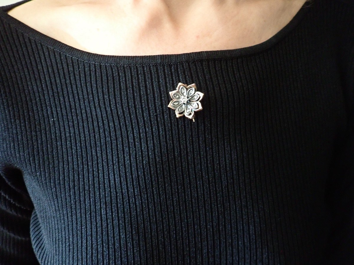 Broche pomponne Napoleon III sertie de diamants taille rose -photo-3