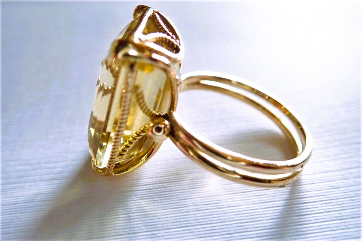 Bague sertie d'un important quartz fumé-photo-2