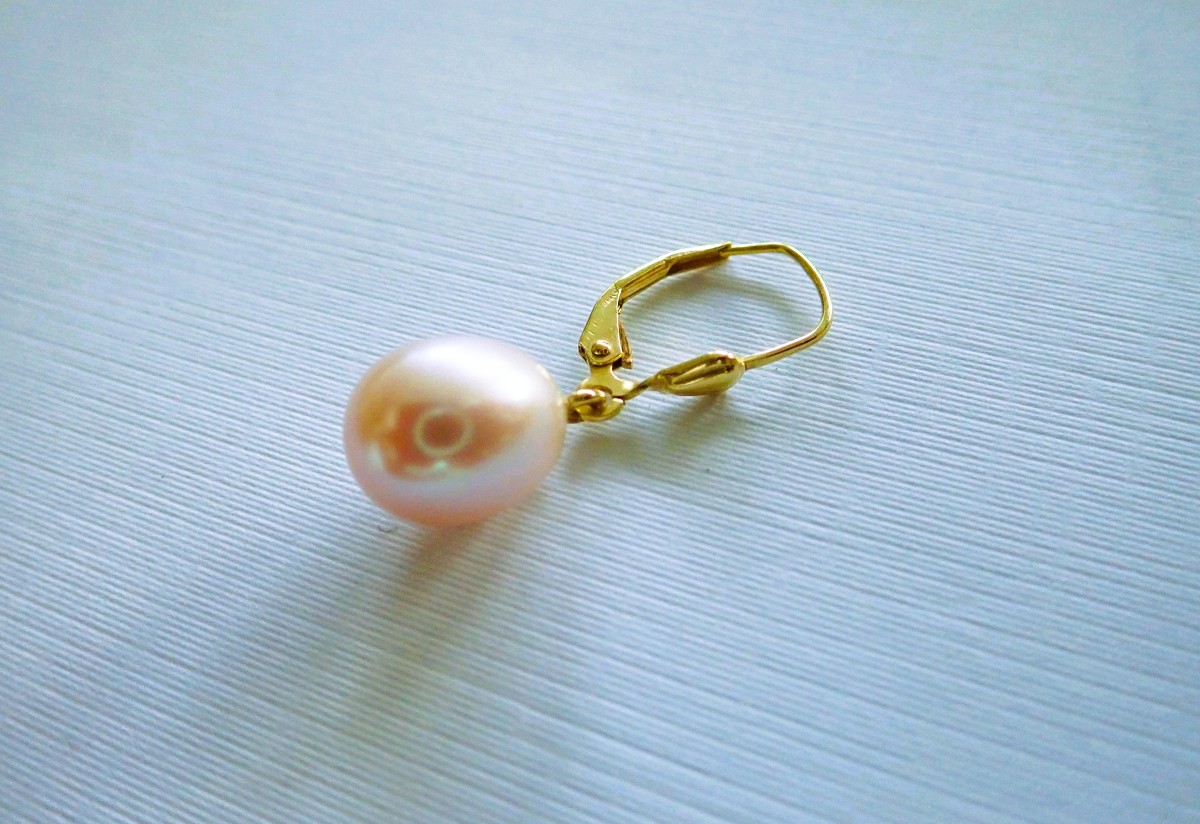 Paire de boucles d'oreilles perles roses or 18 Carats-photo-3