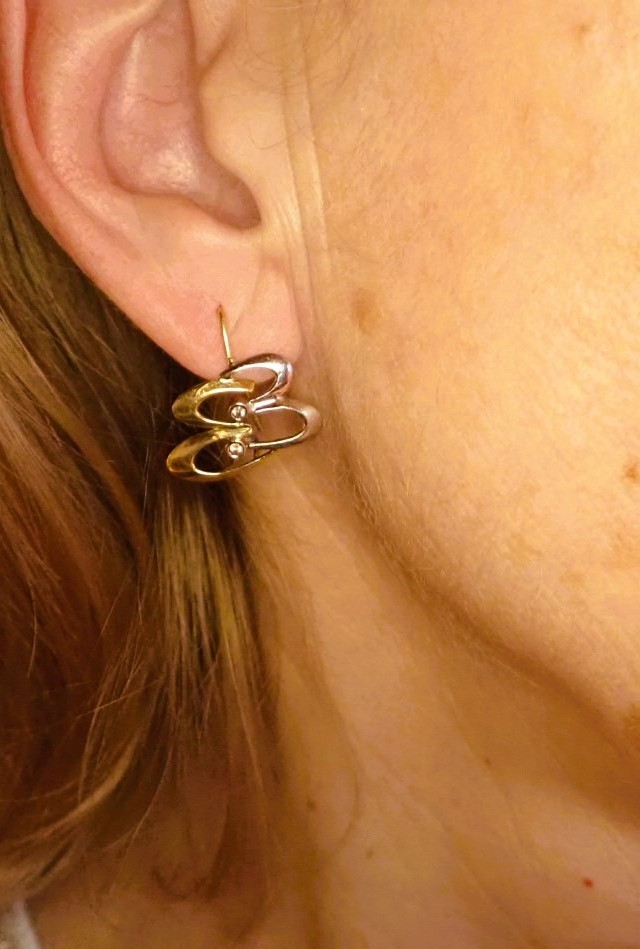 Boucles d'oreilles vintage or jaune et or blanc 18 carats