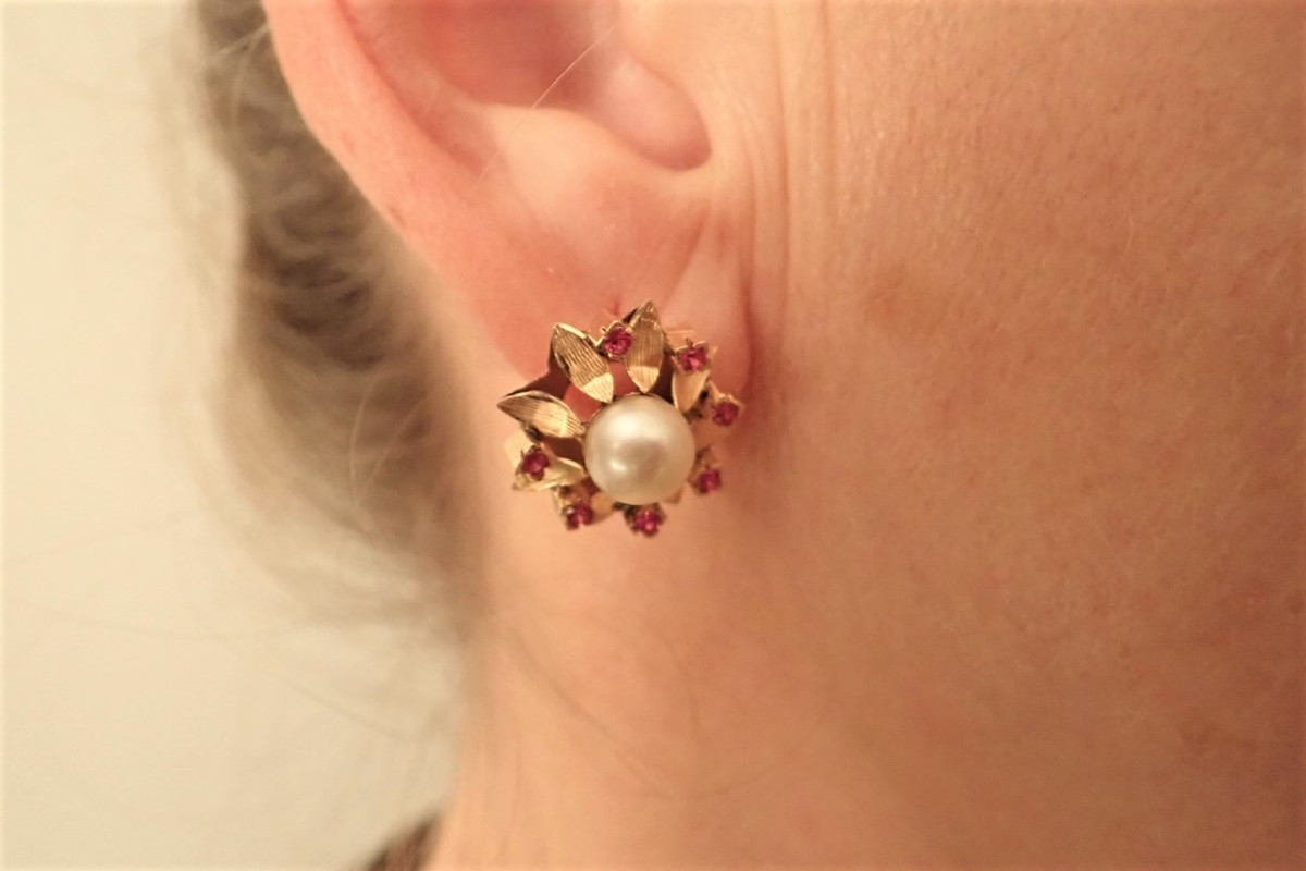 Paire de boucle d'oreille or18 carats perles