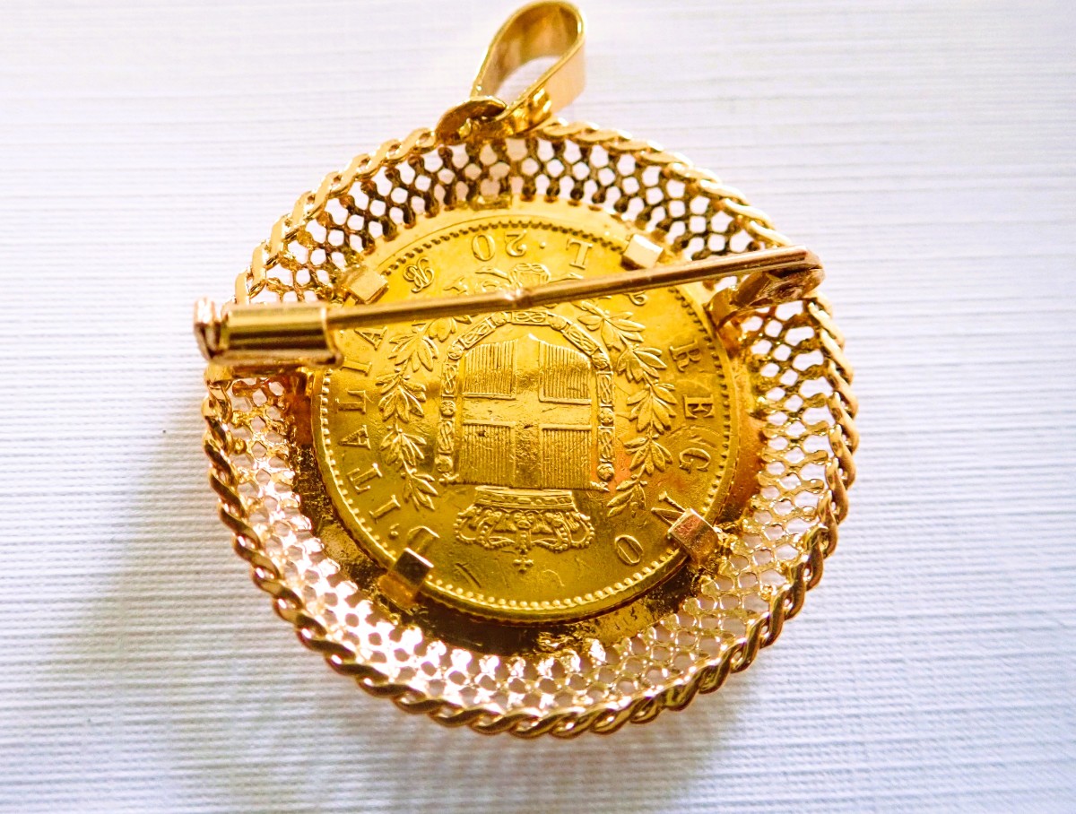 Pendentif et broche pièce de 20 lires Victor Emmanuel II-photo-2
