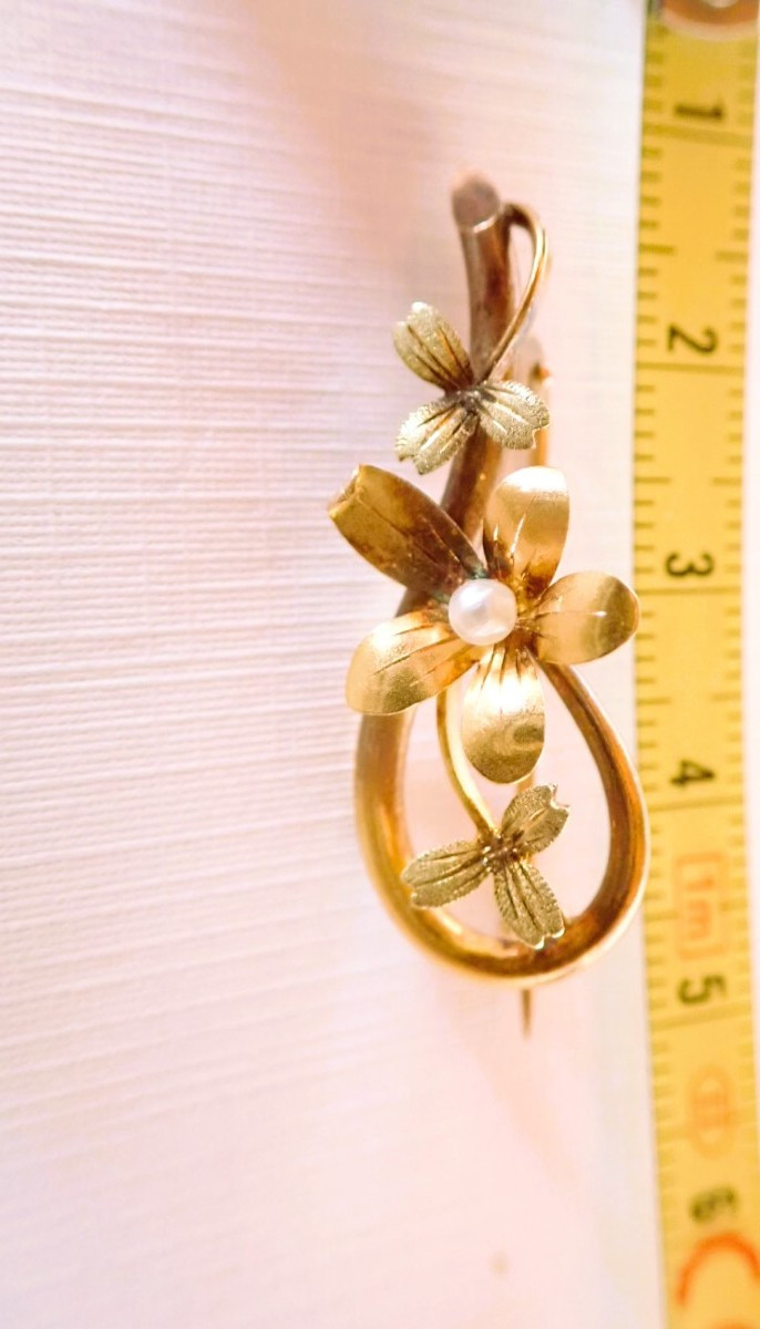 Broche Art Deco Or 18 carats sertie d'une perle-photo-2