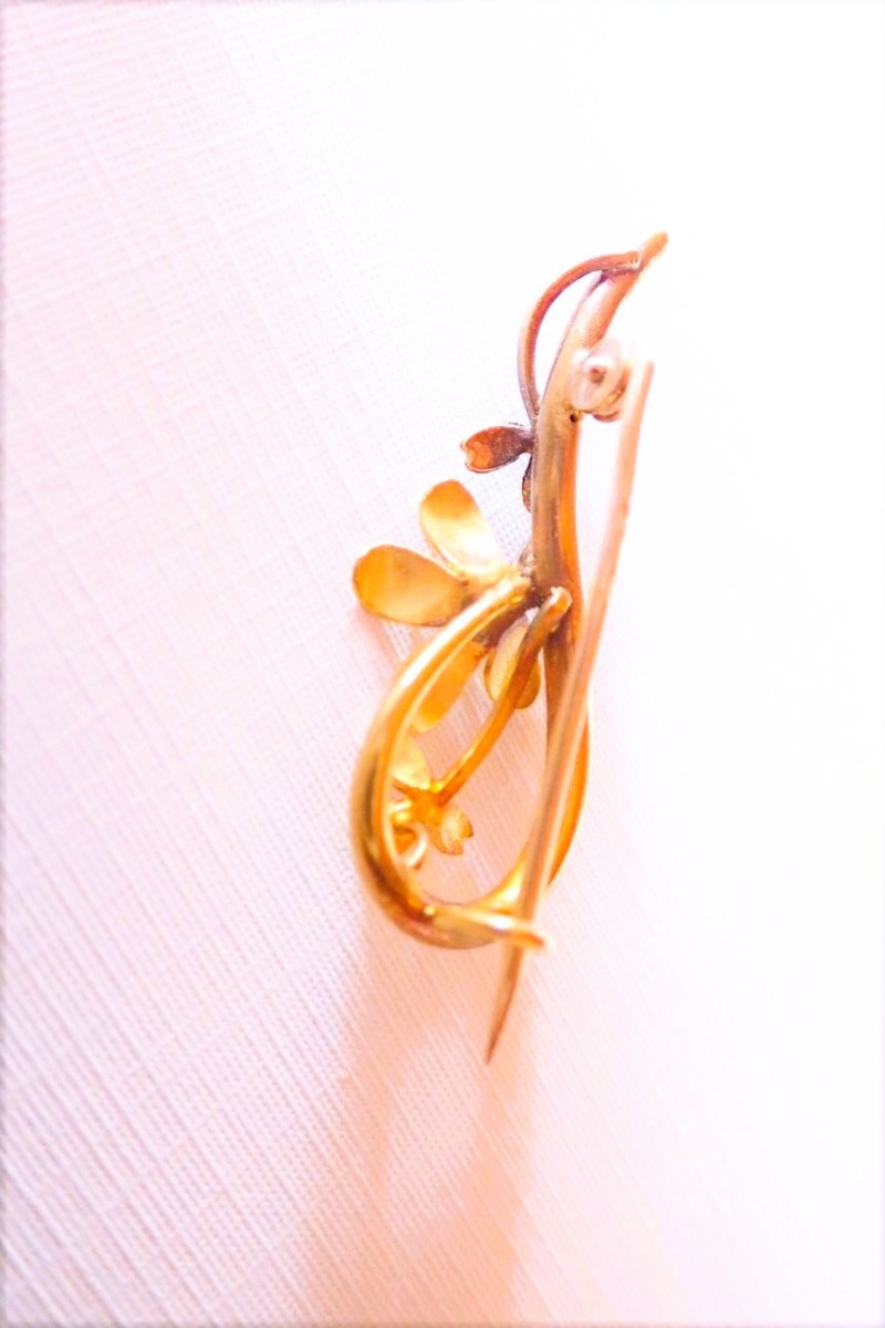 Broche Art Deco Or 18 carats sertie d'une perle-photo-3