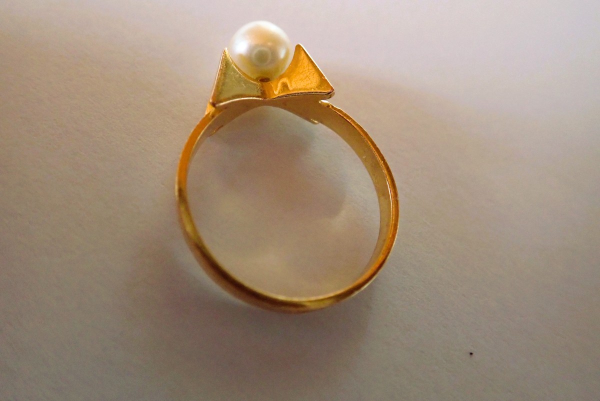 Bague perle années 1960  or 18 carats-photo-3