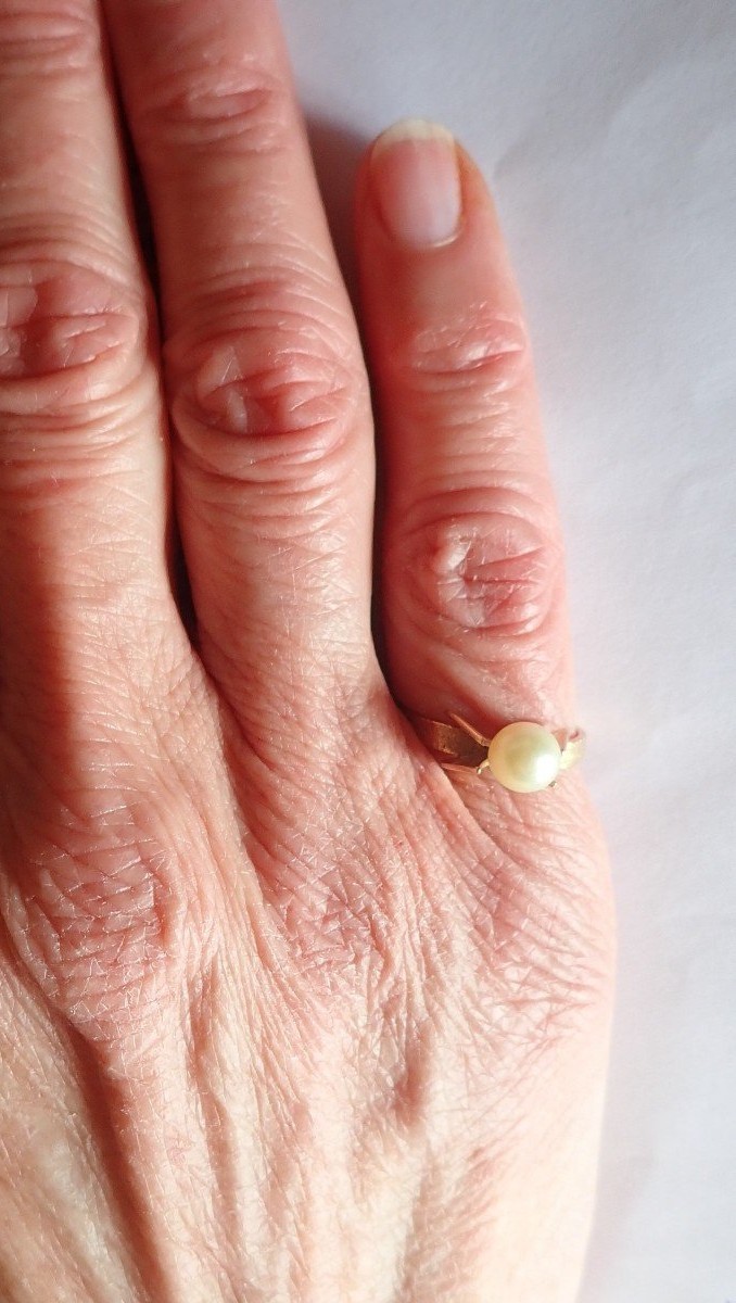 Bague perle années 1960  or 18 carats-photo-4