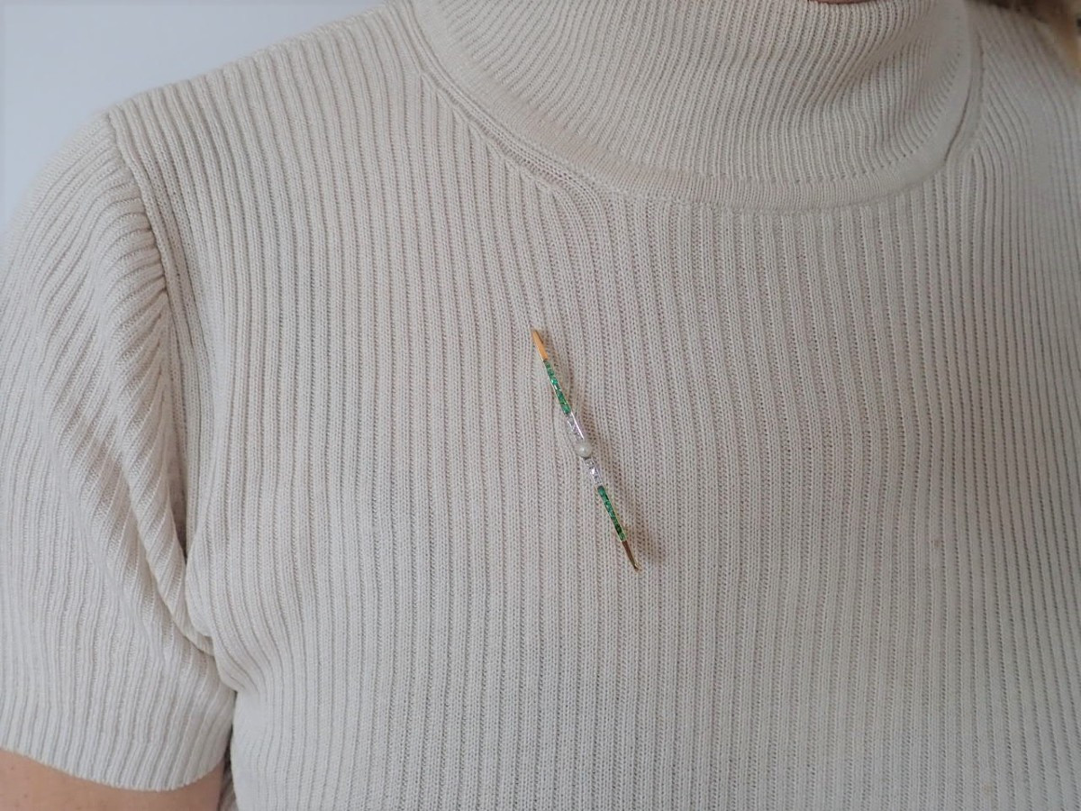 Broche diamants et émeraudes art déco or 18 carats-photo-3