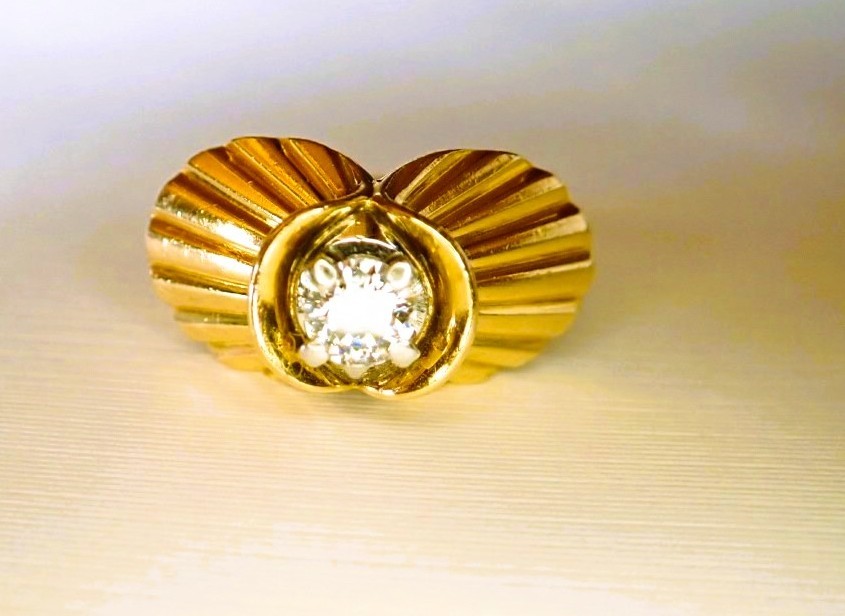 Art Deco Tank Ring With Diamonds In 18-carat Gold