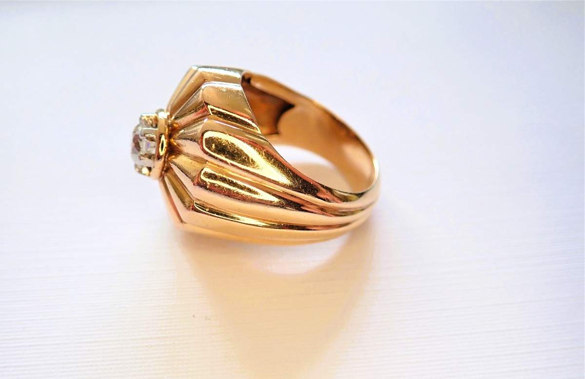 Art Deco Diamond Ring In 18-karat Gold-photo-2