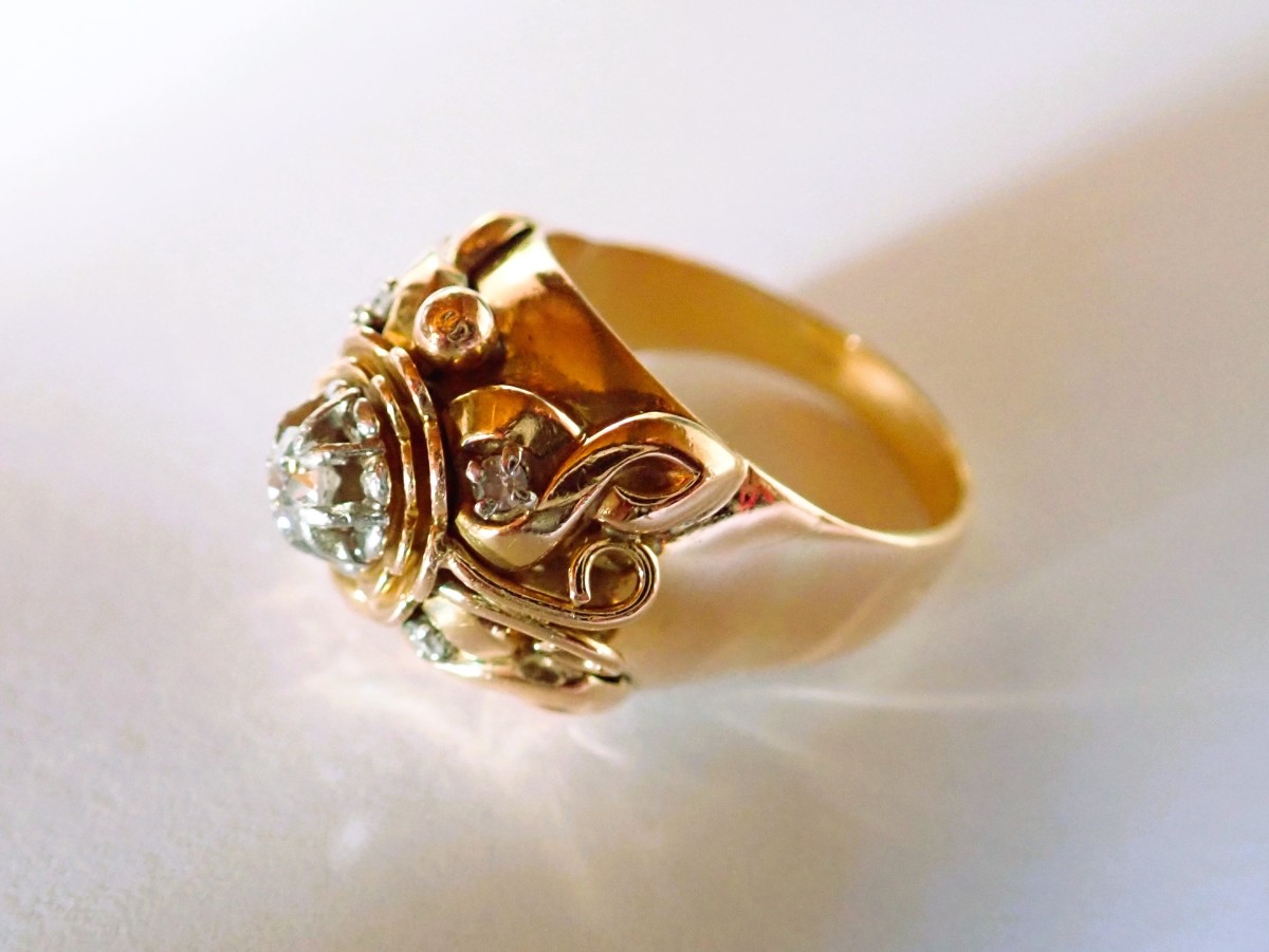 Art Deco Ball Ring With Diamonds