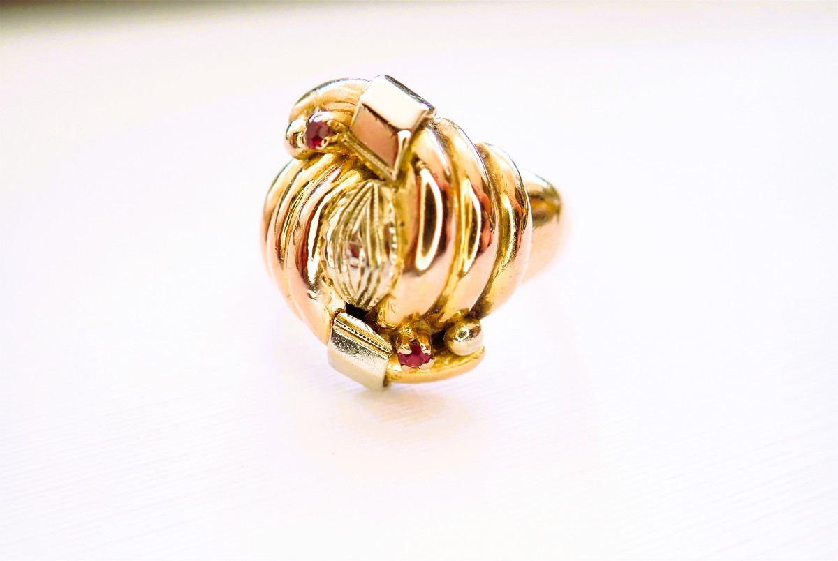 Art Deco Ring In Rose And White 18-carat Gold-photo-2