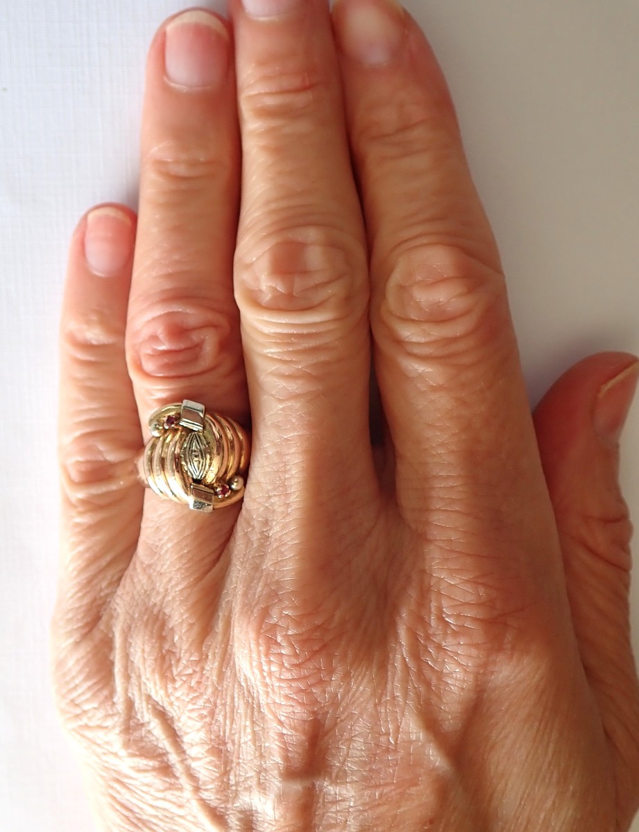 Art Deco Ring In Rose And White 18-carat Gold-photo-4