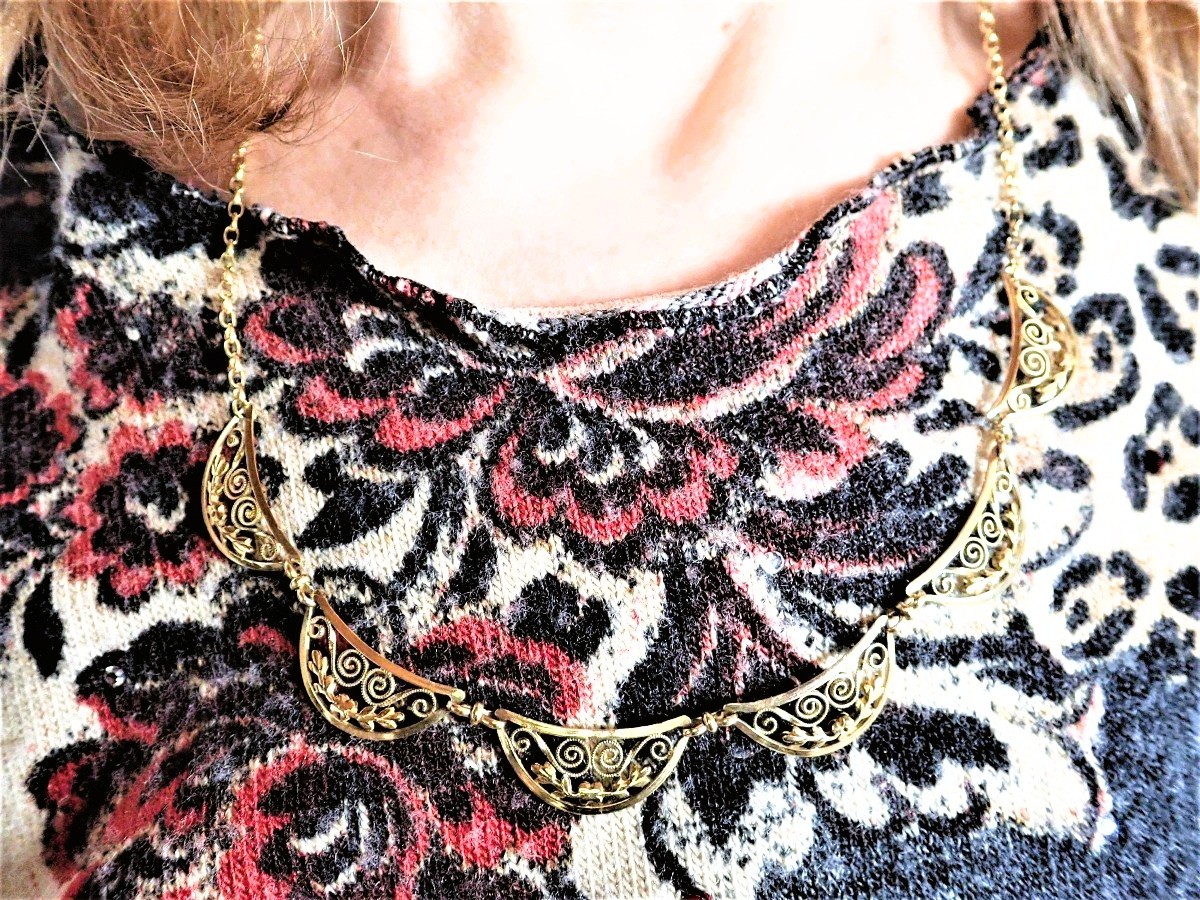 Collier draperie maille filigrane  en or 18 carats-photo-3