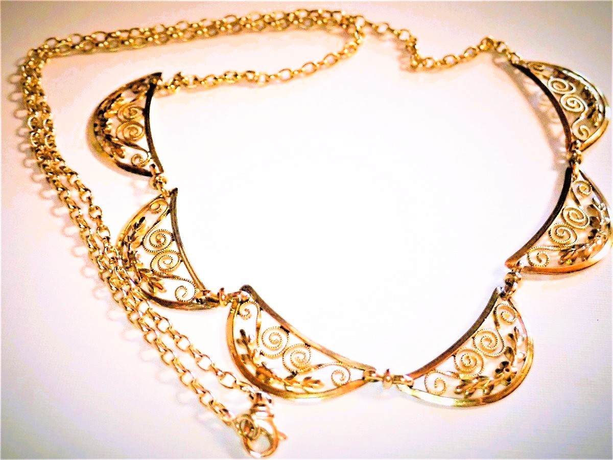 Collier draperie maille filigrane  en or 18 carats