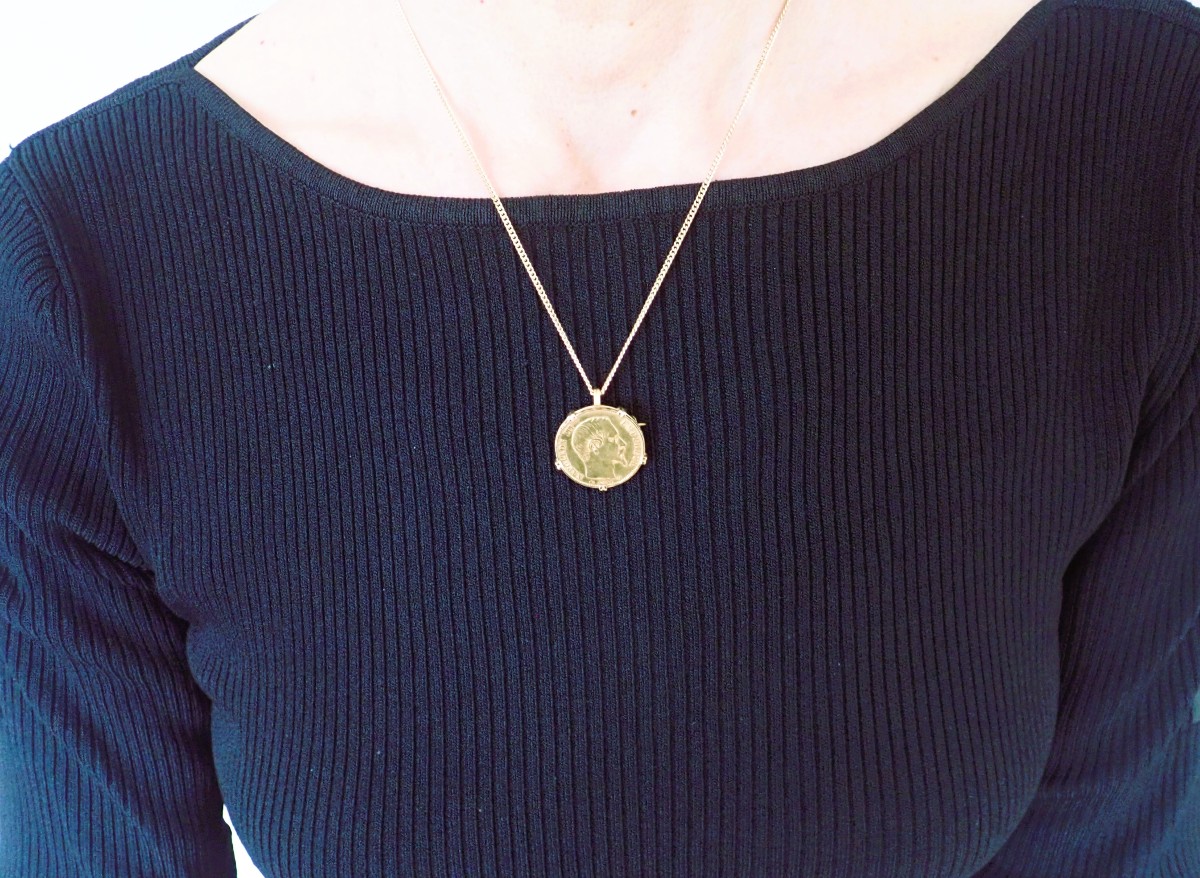 Napoleon III 20 Franc Coin Pendant And Brooch-photo-3