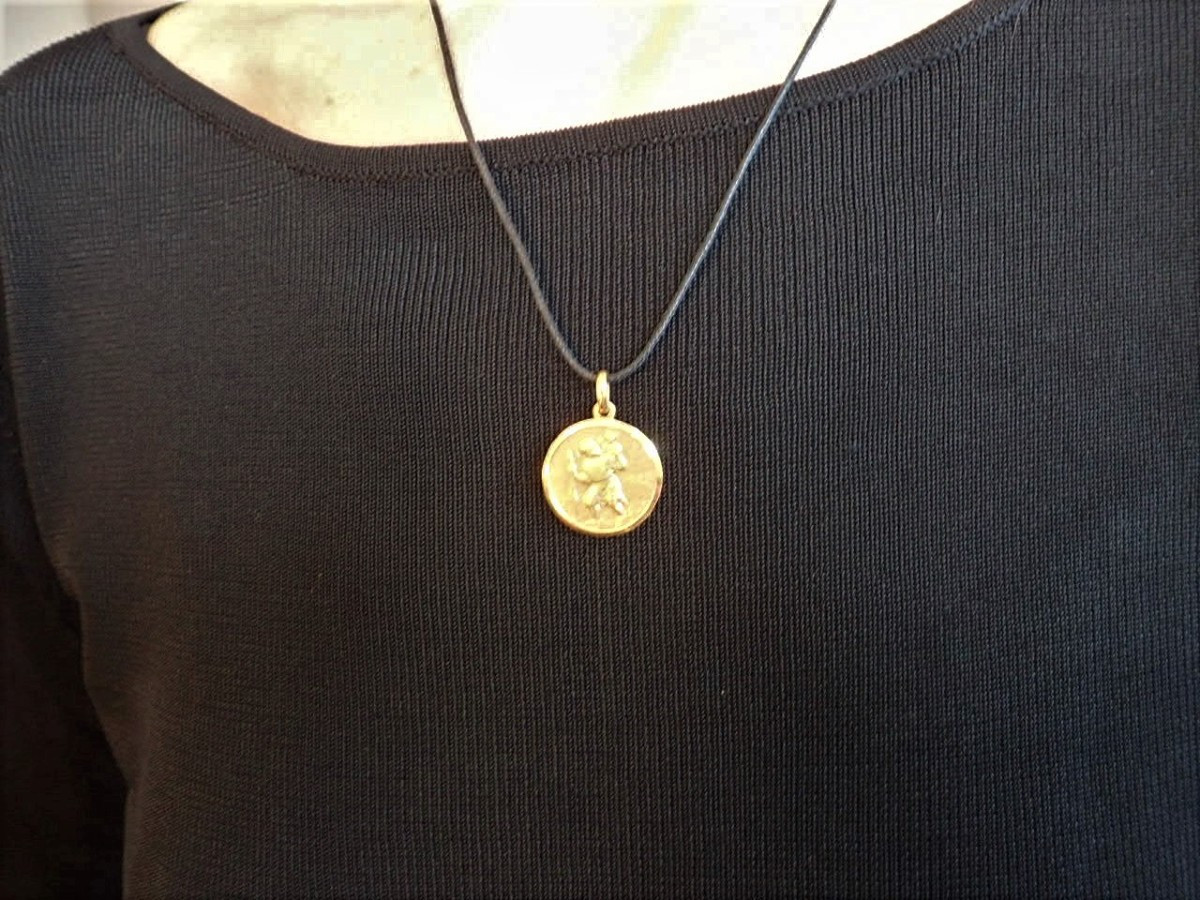Saint Christopher Medal In Solid 750/1000th Gold-photo-3