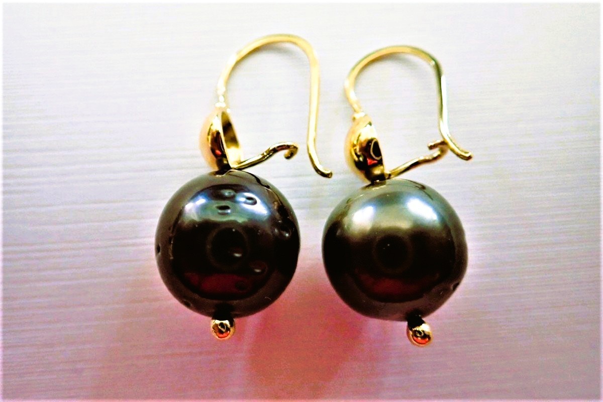 Paire de boucle d'oreille or 18 carats perles de tahiti -photo-2