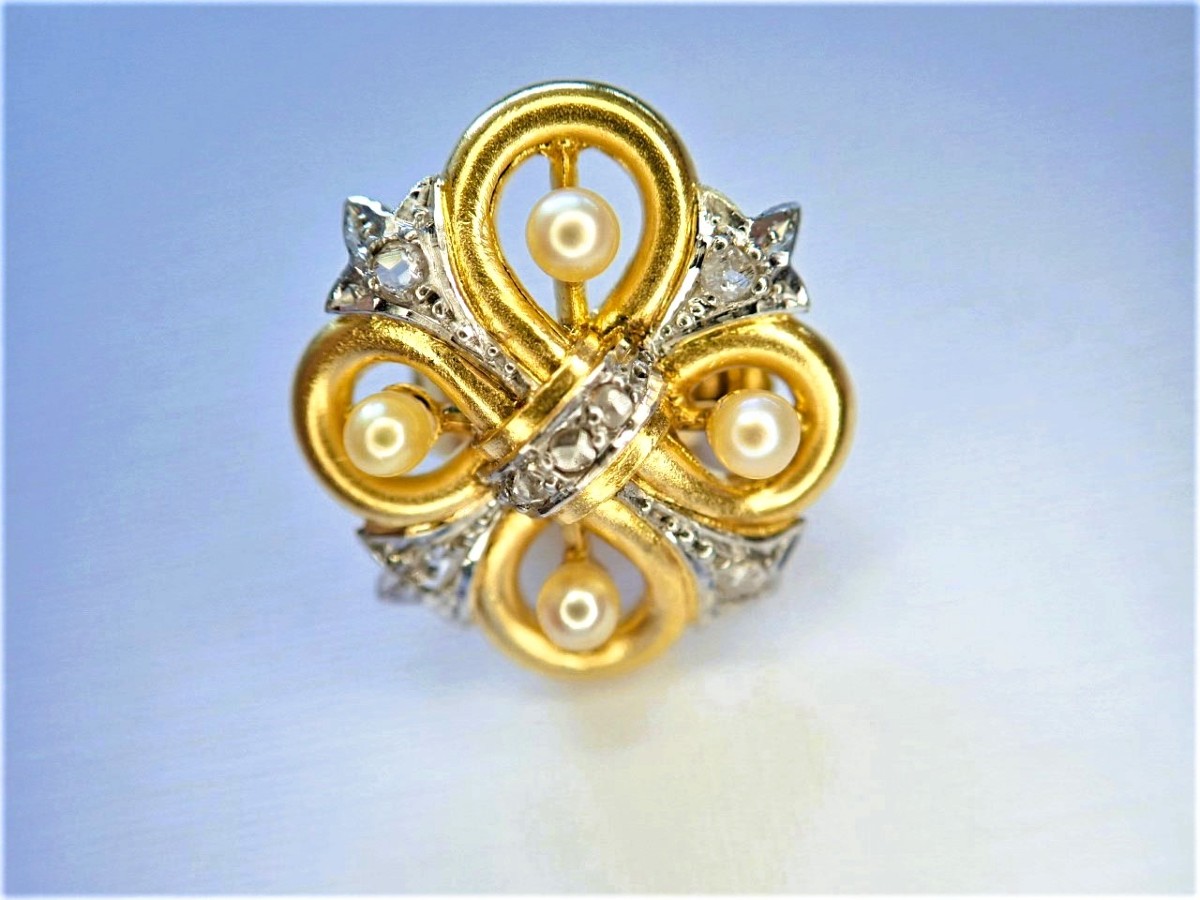 Napoleon III coulisseau or 18 carats serti de diamants et perles