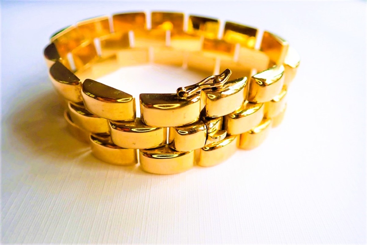 Art Déco bracelet Tank mailles godronnées or 18 carats-photo-2